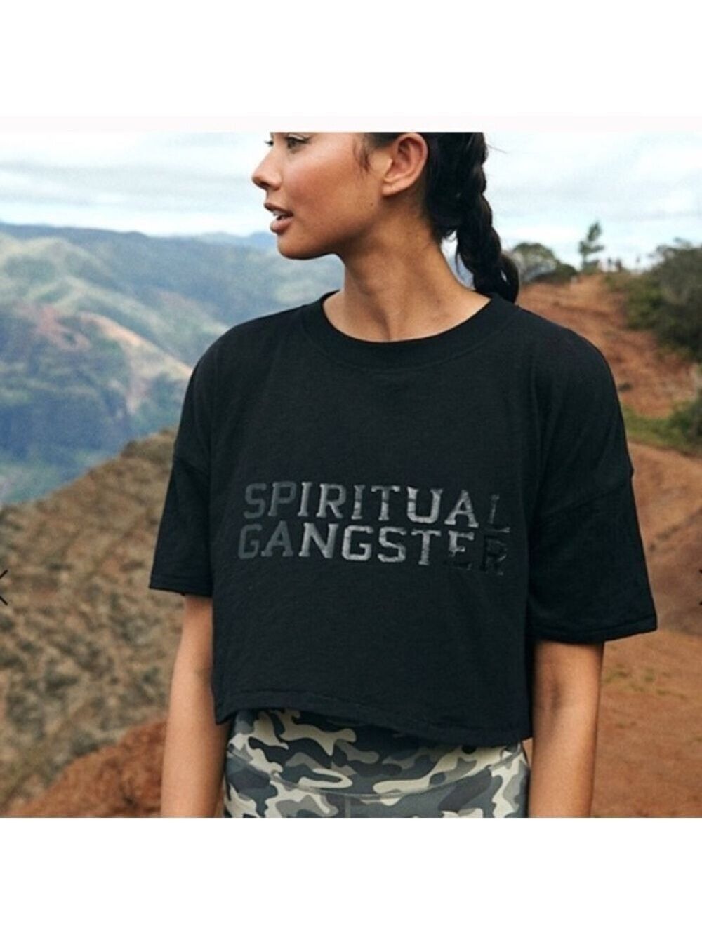 SPIRITUAL GANGSTER Glossy Black Crop Tee - Picture 2 of 6